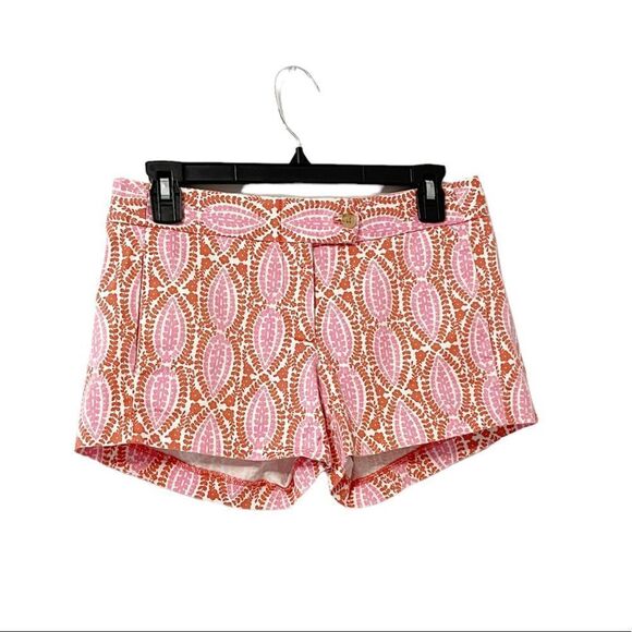🟢J. Crew Factory Paisley Stretch Shorts White Pink Orange 0 - Picture 1 of 6